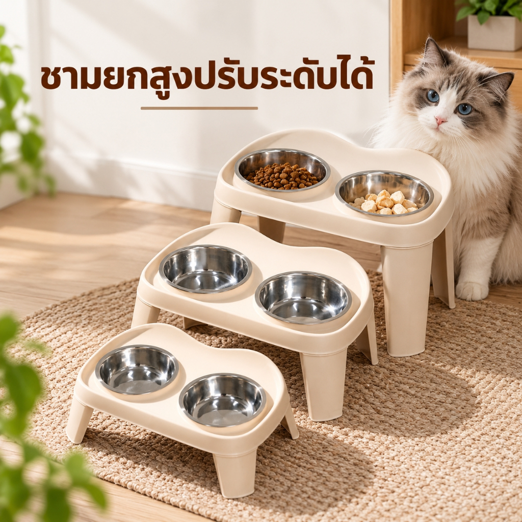 🌵ชามคู่ยกสูง ชามอาหารสัตว์เลี้ยง 2 ช่องแบบยกสูง พับได้ ชามสุนัข ชามยกสูง ชามคู่ยกสูงสำหรับสุนัข สำหรับสัตว์เลี้ยง🌵