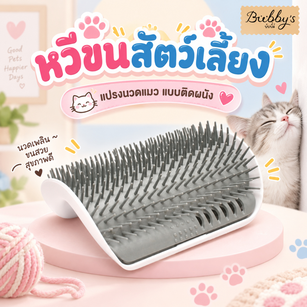 PP-119 Bubby's แปรงนวดขนแมว-สุนัข แปรงติดผนัง ใช้นวดขนและหวีขนสัตว์เลี้ยง บับบี้ Bubby By pet project mall