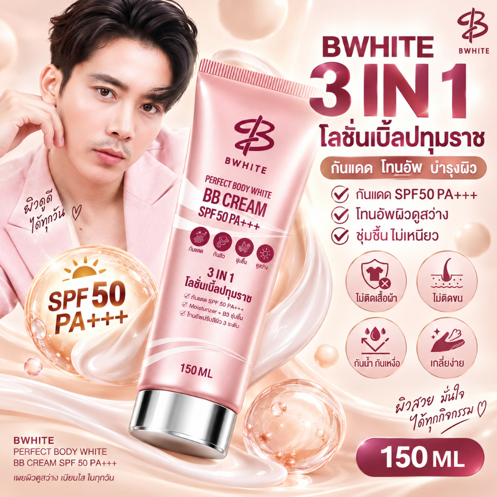 ส่งจากไทย BWHITE โลชั่นเบิ้ลปทุมราช 3 IN 1 ขนาด 150 ML โทนอัพ กันแดด ชุ่มชื้น ไม่ติดเสื้อ ไม่ติดขน