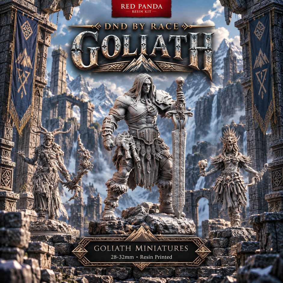 Dnd miniature Goliath I รวมโมเดลเผ่า Goliath (งานเรซิ่นสีเทา ฐาน 1 นิ้ว)