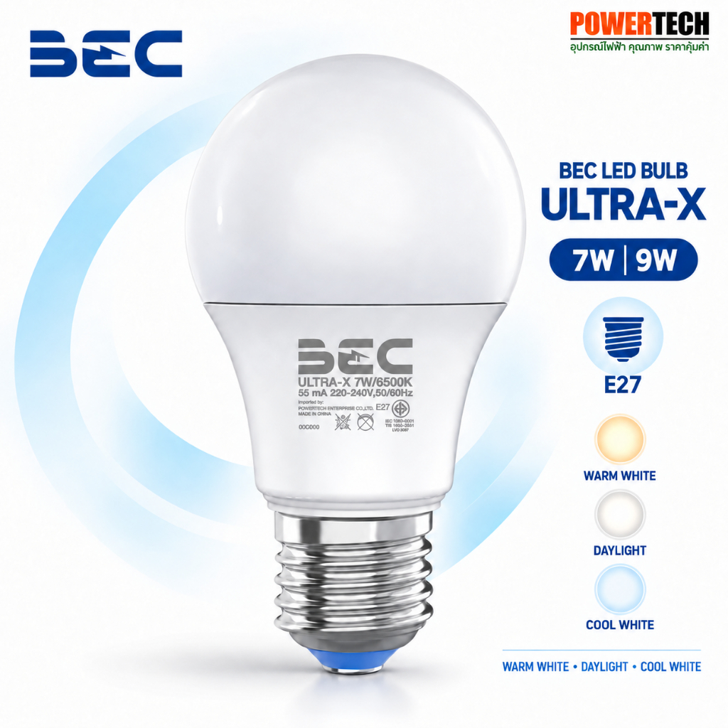 ยกลัง BEC หลอดไฟ LED Bulb รุ่น ULTRA-X ขนาด 3W-25W ขั้ว E27 Warm white Daylight Cool white