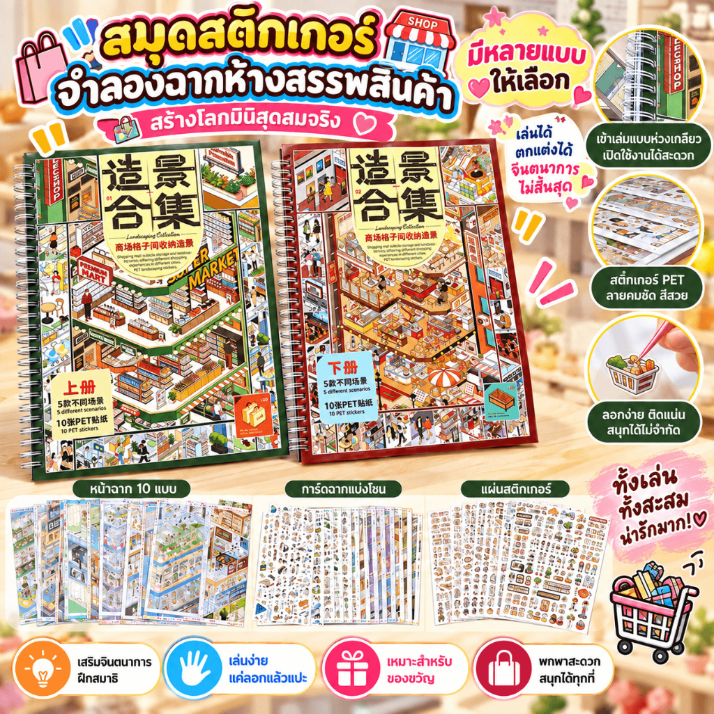 สติกเกอร์จัดฉาก DIY ห้างสรรพสินค้า ช่องเก็บของ พิพิธภัณฑ์ศิลปะ แต่งสมุด ของเล่นเด็ก คลายเครียดผู้ใหญ่