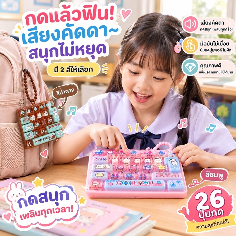 คีย์บอร์ดคลายเครียด คีย์บอร์ดจิ๋ว 26 ปุ่ม พวงกุญแจ Mechanical Keyboard เสียงคลิกน่ารัก ของเล่นเด็ก ห้อยกระเป๋า สีพาสเทล
