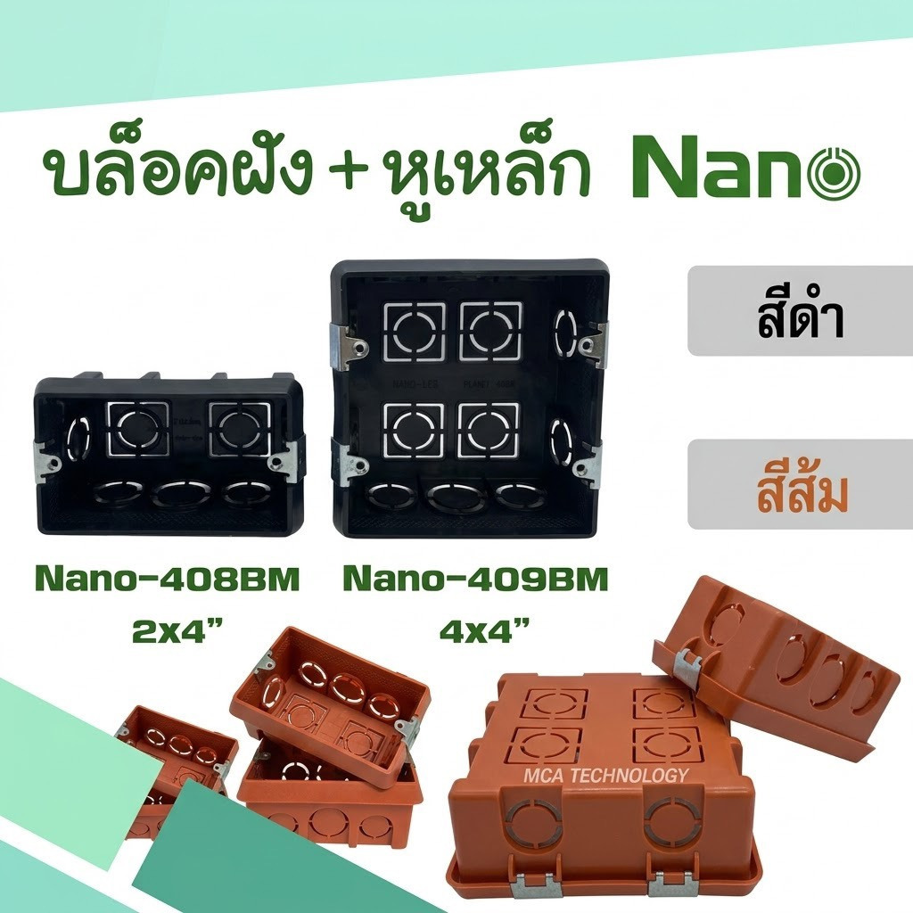 Nano บล็อคฝัง+หูเหล็ก สีดำ สีส้ม ขนาด 2x4" / 4x4" บล็อกฝัง บล็อคฝัง บ๊อกฝัง บ๊อคฝัง