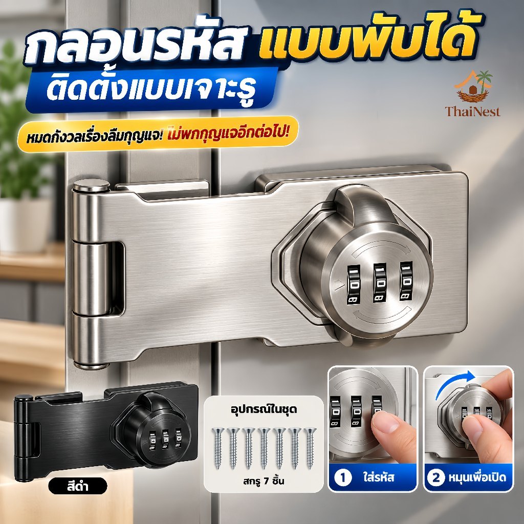 ตัวล็อคตู้ รหัส3หลัก ไม่ใช้กุญแจ กลอนล็อคตู้ ตัวล็อคประตูตู้ ล็อคตู้เฟอร์นิเจอร์ ติดตั้งง่าย แข็งแรง ใช้สำหรับตู้ลิ้นชัก