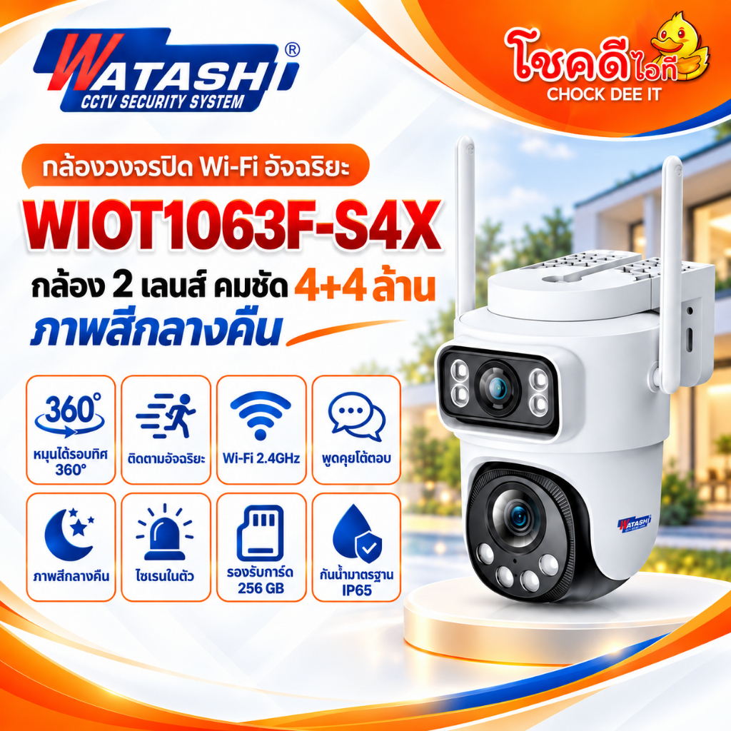 WATASHI รุ่นWIOT1063F-S4X คมชัด 4+4 ล้าน Smart Wi-Fi PTZ Camera Dual lens ประกันศูนย์ไทยแท้ วาตาชิ