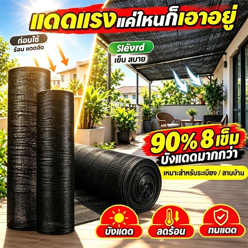 ทนทานถึง30ปี☀️สแลนกันแดด (2mX25m/50m/100m) สแลน ตาข่ายกันแดด อัตราบังแสง100% การเข้ารหัสที่หนาขึ้น