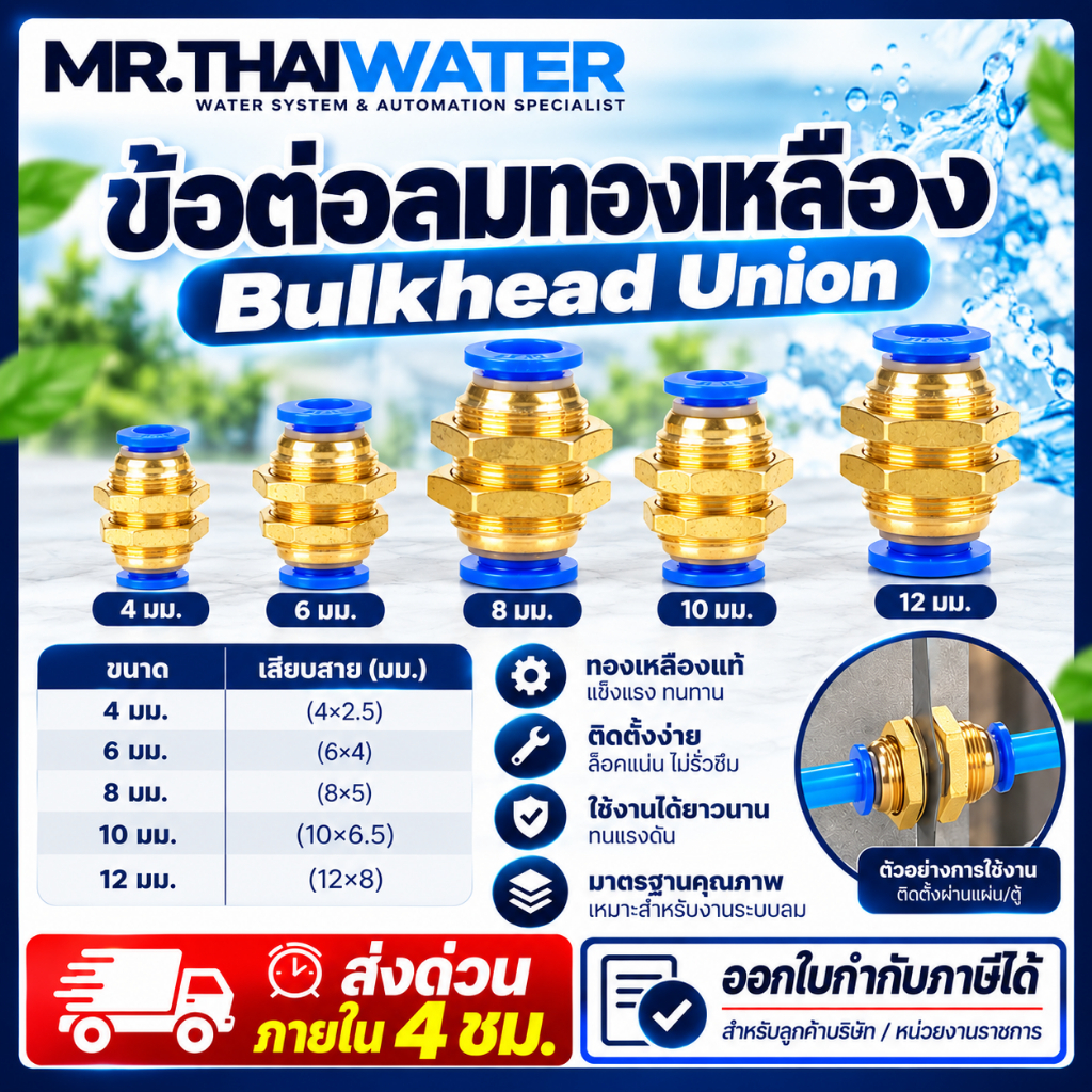 ข้อต่อลม PM ข้อต่อ ทองเหลือง ข้อต่อลมทองเหลือง bulkhead Union