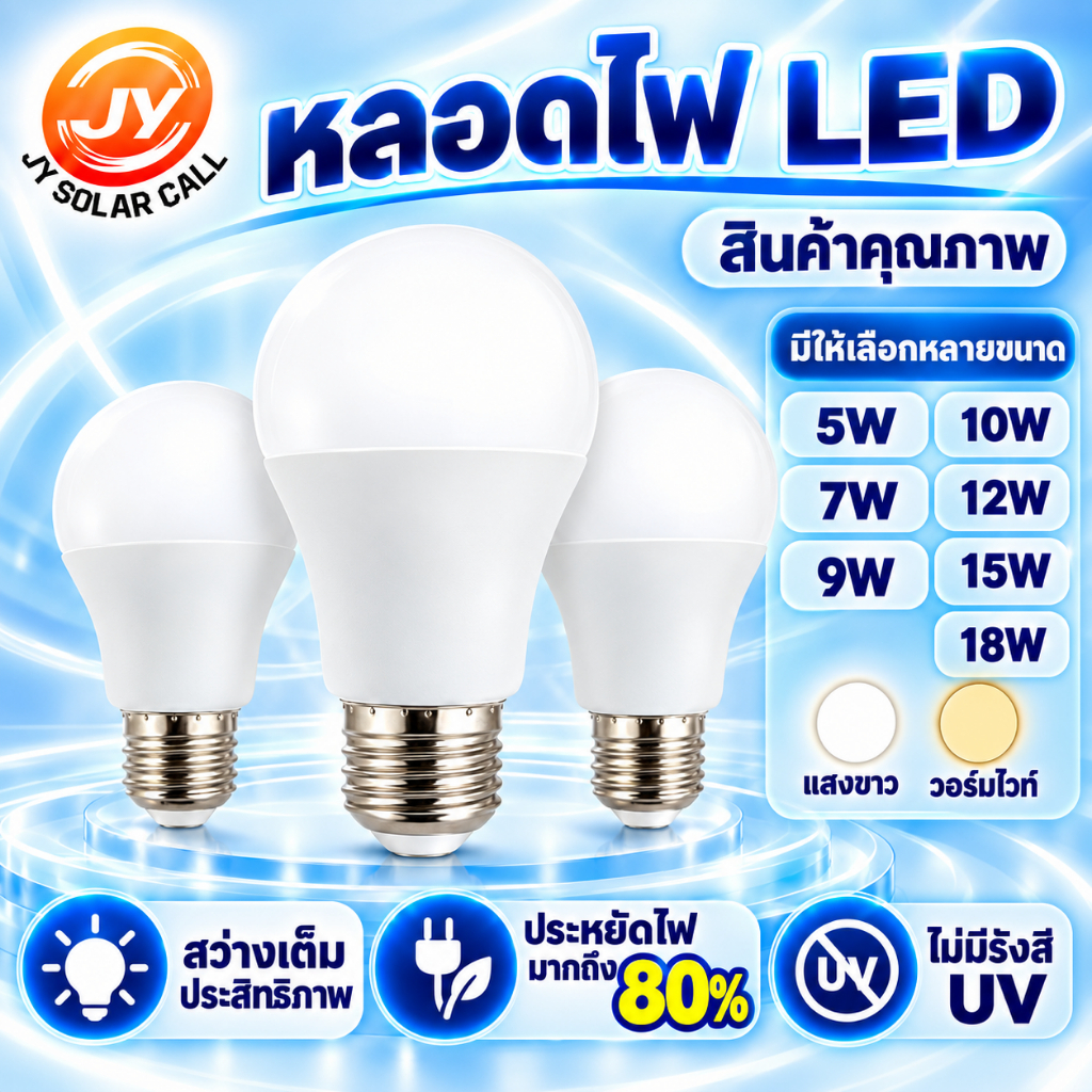 หลอดไฟLED 5W 7W 9W 18W 24W ผ่านมาตรฐาน มอก.ขั้วE27 หลอดไฟปิงปอง แสงขาว แสงวอร์ม หลอดประหยัดพลังงาน