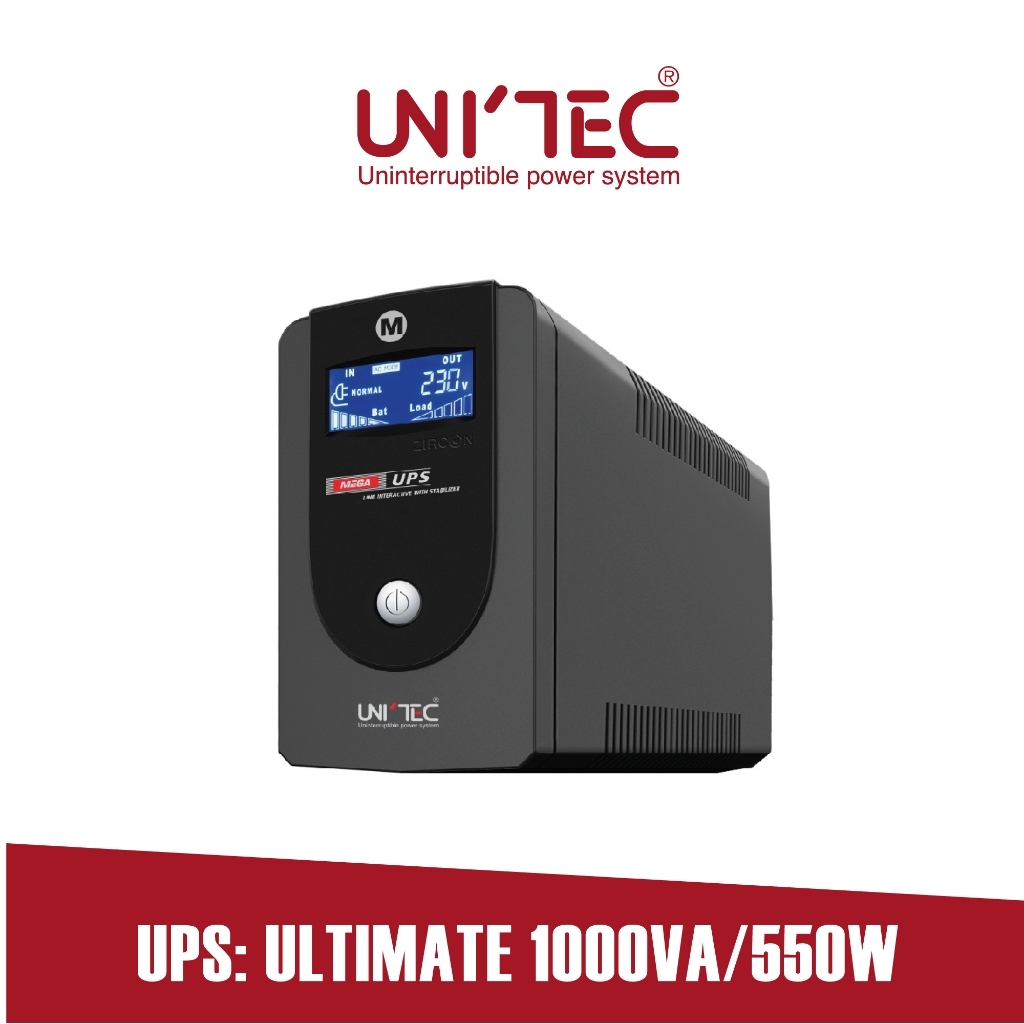 MEGA 1000VA/550W UPS UNITEC รุ่นใหม่ สำหรับคอมทั่วไป/CCTV/อื่นๆ ประกัน2ปี มีบริการ Onsite