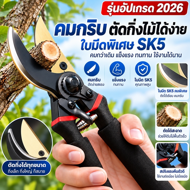 ✂️คมมากตัดเหล็กขาด✂️กรรไกรตัดกิ่งไม้ แท้ ใบมีดSK5  ทำเยอรมนี กรรไกรแต่งกิ่งไม้ กรรไกรตัดแต่งกิ่งไม้ เบาแรงกด ตัดง่าย