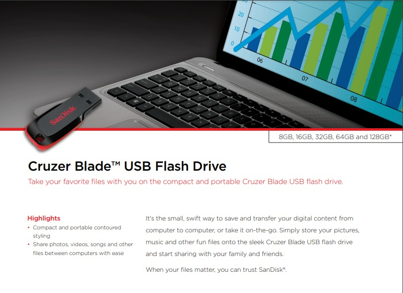 SANDISK FLASH DRIVE CRUZER BLADE 32GB USB2.0