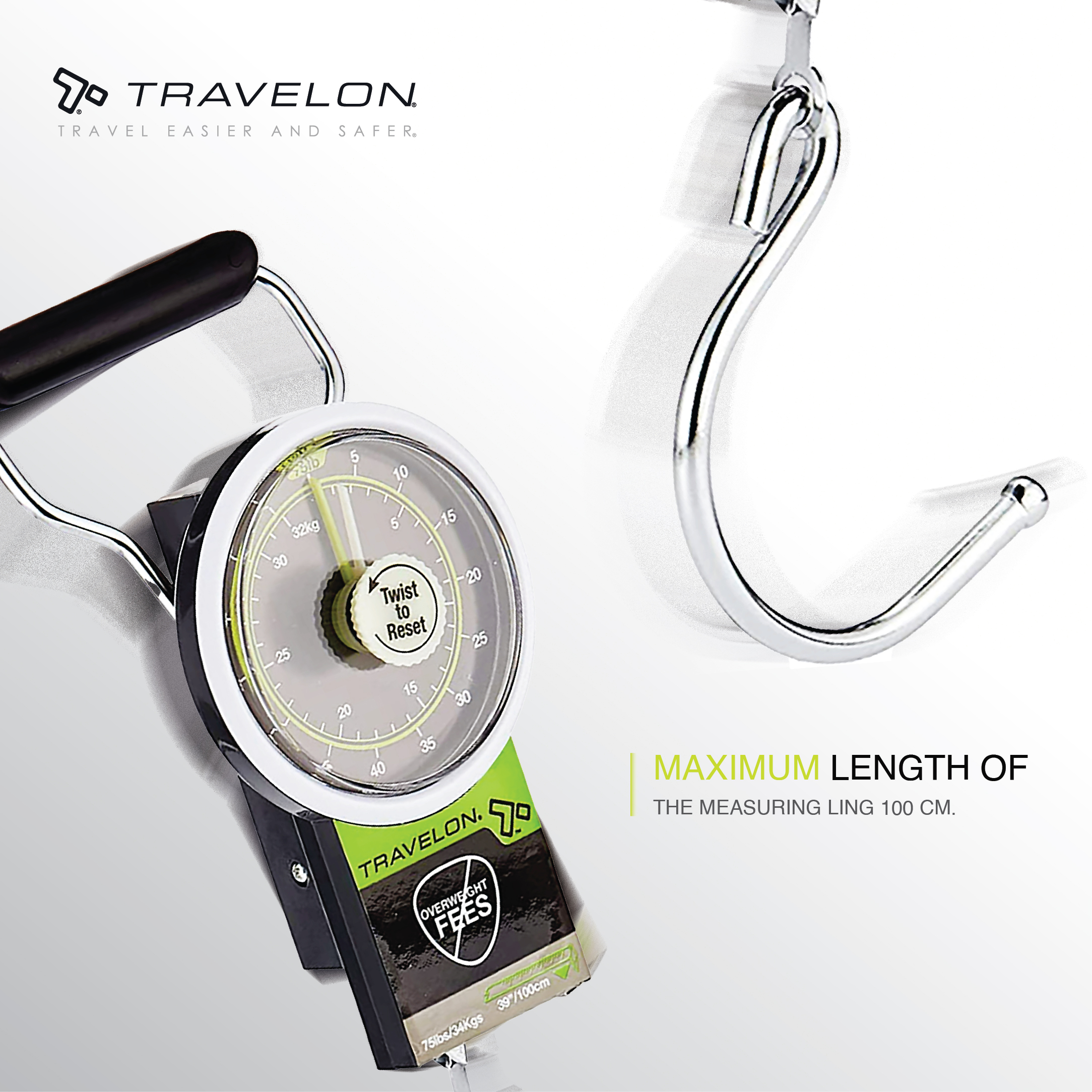 Travelon Luggage Scale, Stop and Lock, with Tape Measure