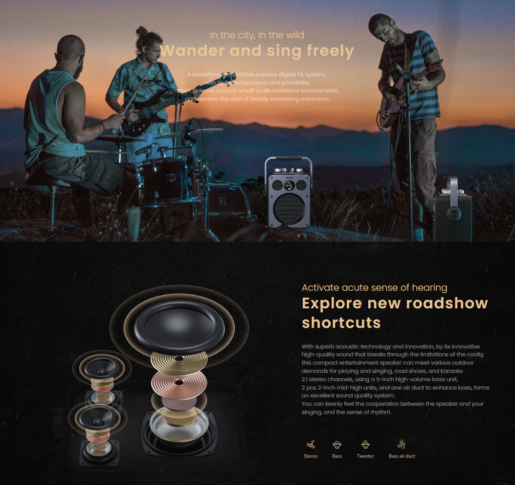 MLOVE Rangers D5 Party Speaker PA system 2 channels BT 5.0 ไมค์ลอยชาร์จได้ 1ตัว รับประกันศูนย2ปี - รายละเอียดสินค้า 3