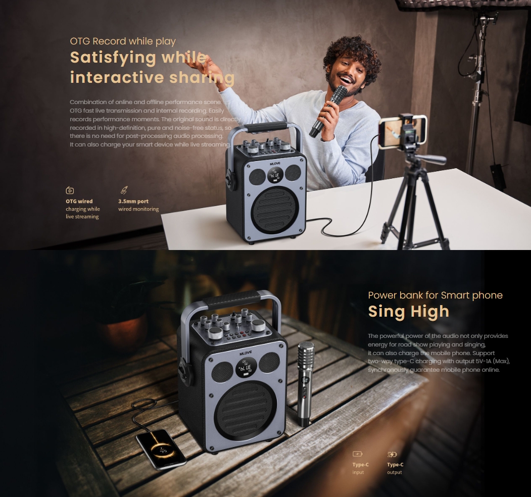 MLOVE Rangers D5 Party Speaker PA system 2 channels BT 5.0 ไมค์ลอยชาร์จได้ 1ตัว รับประกันศูนย2ปี - รายละเอียดสินค้า 7
