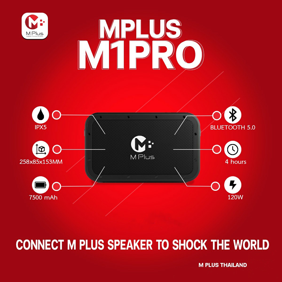 MPLUS ลำโพงบลูทูธ 120W รุ่น M1 PRO พลังเสียงใหญ่เกินตัว พร้อมสายสะพาย กันน้ำ IPX5 ประกันศูนย์ไทย 1ปี - รายละเอียดสินค้า 1
