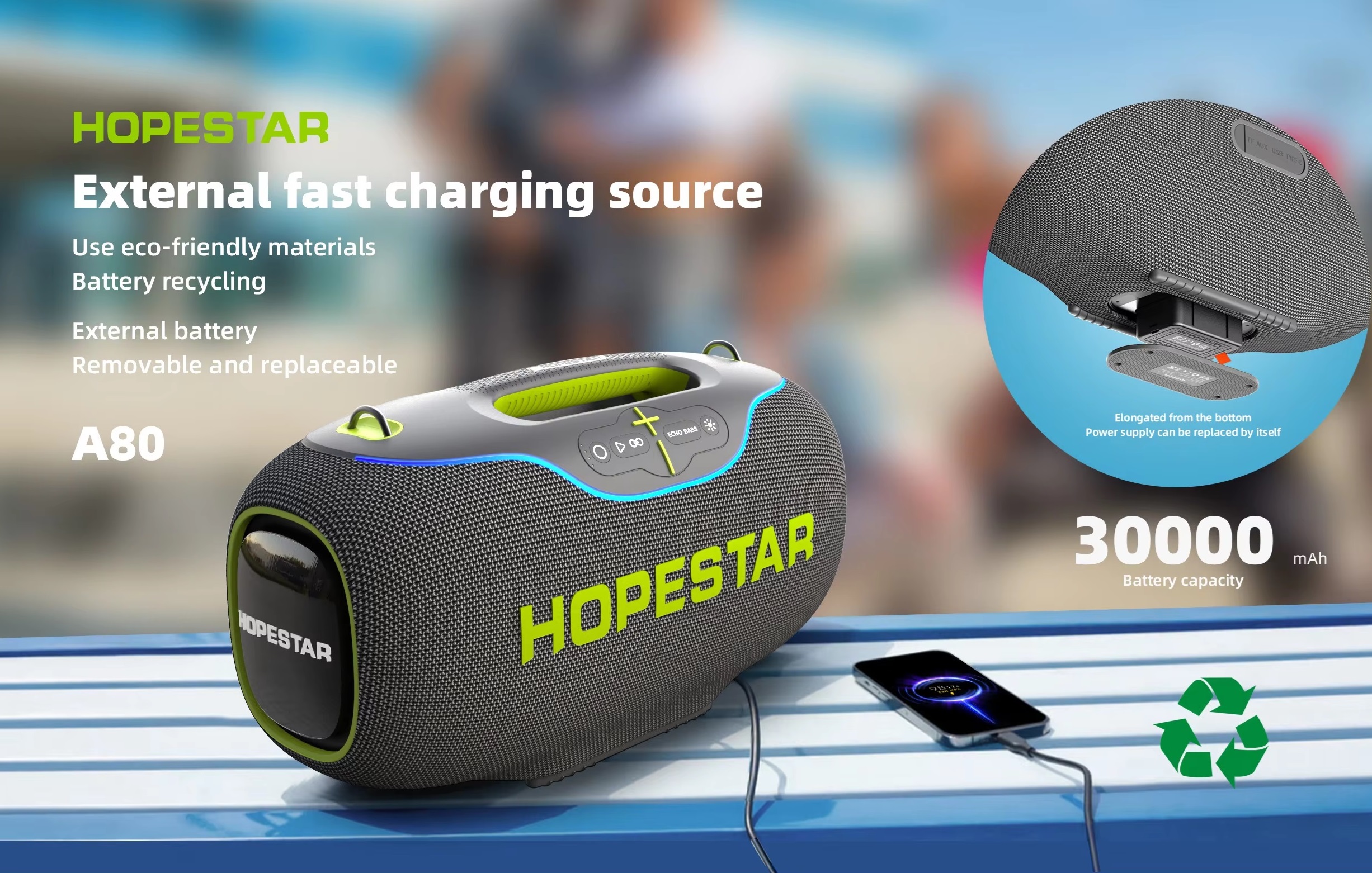 HOPESTAR A80 ลำโพงบลูทูธ 350W |ไมค์ลอย 1ตัว | กันน้ำ IPX6 | ปรับเบส 3 โหมด ของแท้ประกันศูนย์ไทย 1ปี - รายละเอียดสินค้า 3