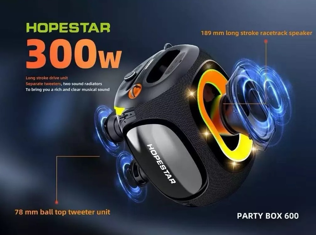 HOPESTAR ลำโพงบลูทูธ 300วัตต์ รุ่น Partybox 600 ไมค์ลอย 2ตัว กันน้ำ IPX5 ของแท้ประกันศูนย์ไทย 1ปี - รายละเอียดสินค้า 5