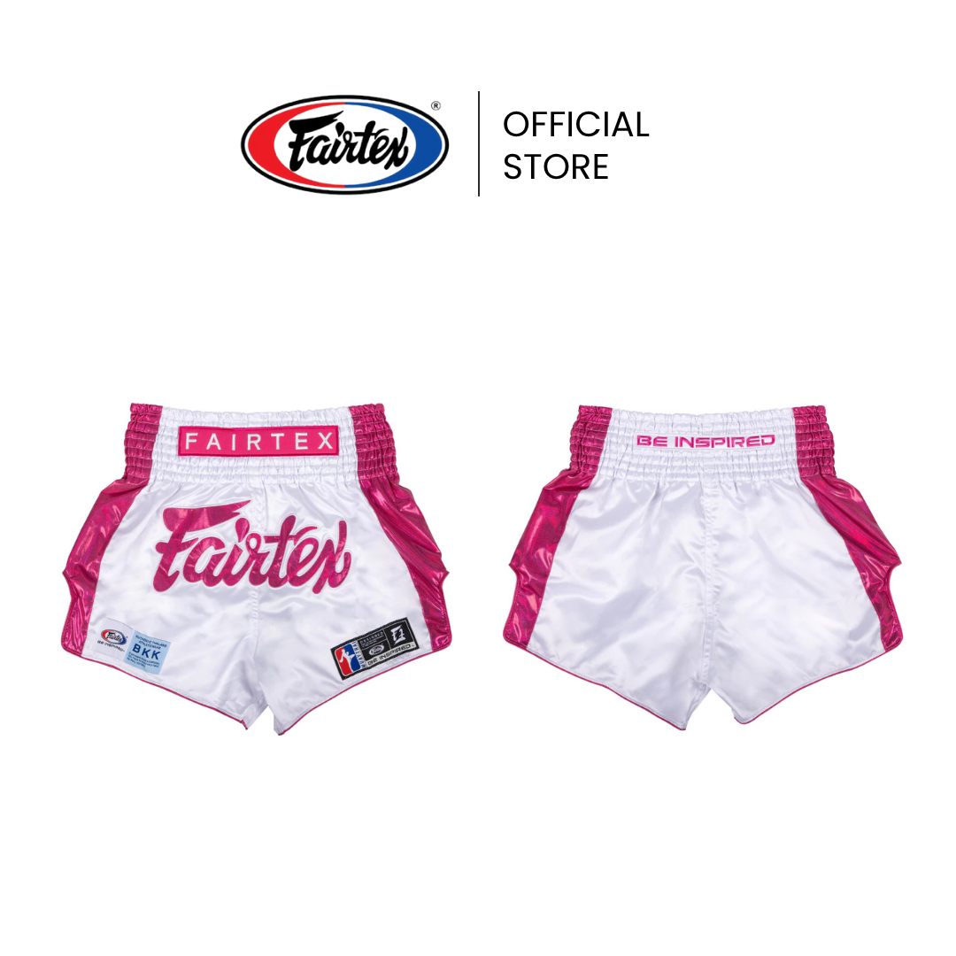 Fairtex กางเกงมวย รุ่น BS PINK STRIKE กางเกงชกมวยผ้าไมโครซาติน แถบยางยืด 8 แถวรอบเอว กระชับขึ้น | Muay Thai Shorts