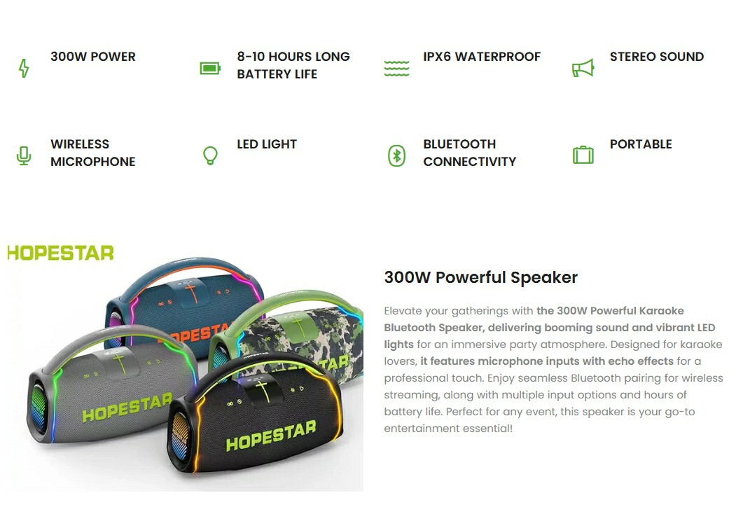 HOPESTAR รุ่น A65 ลำโพง Bluetooth 300 วัตต์ กันน้ำ IPX6 ปรับเสียงเบส 3 โหมด ของแท้ประกันศูนย์ไทย 1ปี - รายละเอียดสินค้า 1