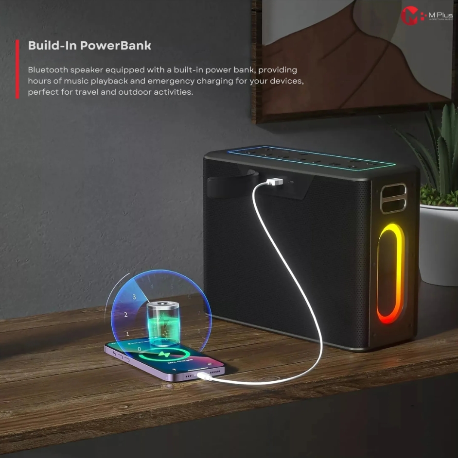 MPLUS M8 PRO ลำโพงบลูทูธ 120W ไฟ RGB ไมค์ลอย 2 ตัว แบต12000mAh กันน้ำ IPX5 ประกัน1ปี - รายละเอียดสินค้า 4