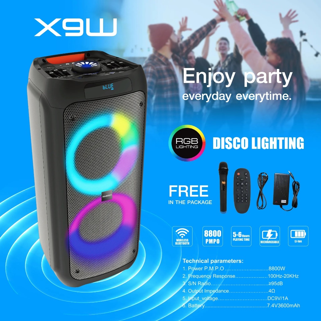 d-power ลำโพงบลูทูธ 120W ดอก 8 นิ้ว รุ่น X9W ไฟ RGB TWS ฟรีไมค์ลอย 1ตัวพร้อมรีโมท รับประกัน 1ปี - รายละเอียดสินค้า 17