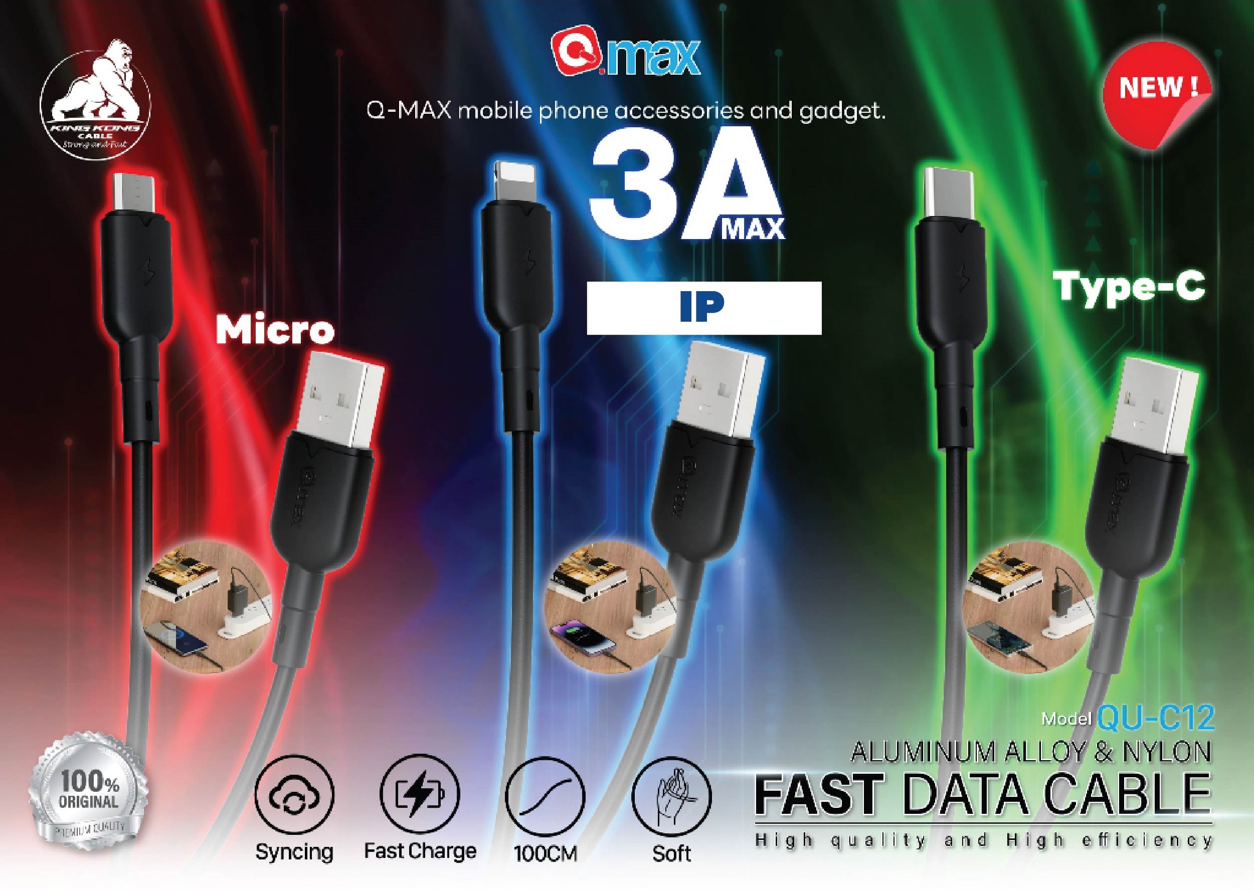 d-power สายชาร์จเร็ว 3AMax รุ่น QU-C12 / CB-C02 | USB to IP, Type-C, Micro ยาว1เมตร Qmax - รายละเอียดสินค้า 23