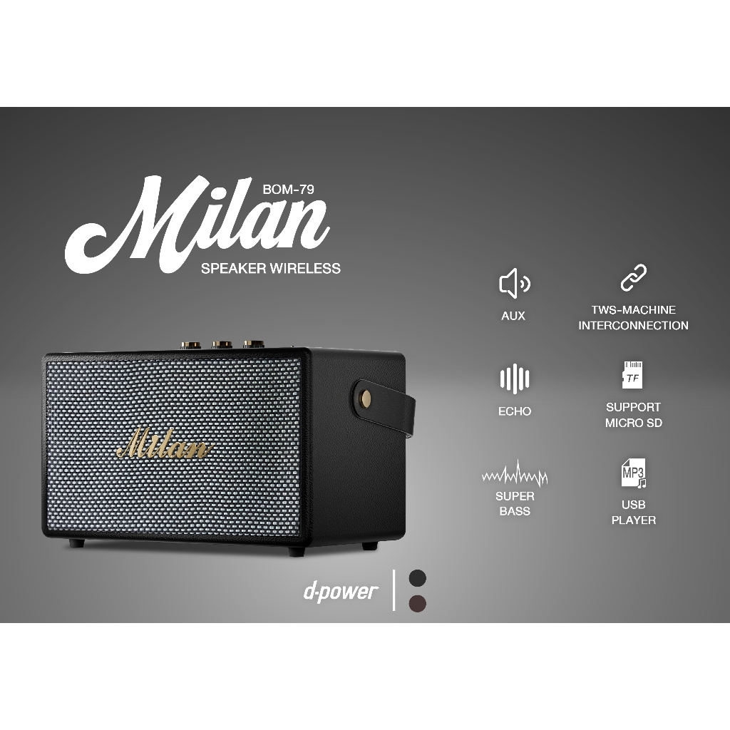 d-power BOM-79 Milan ลำโพงบลูทูธสไตล์เรโทร 40W เชื่อมต่อ TWS รองรับไมค์โครโฟน ประกันศูนย์ - รายละเอียดสินค้า 27