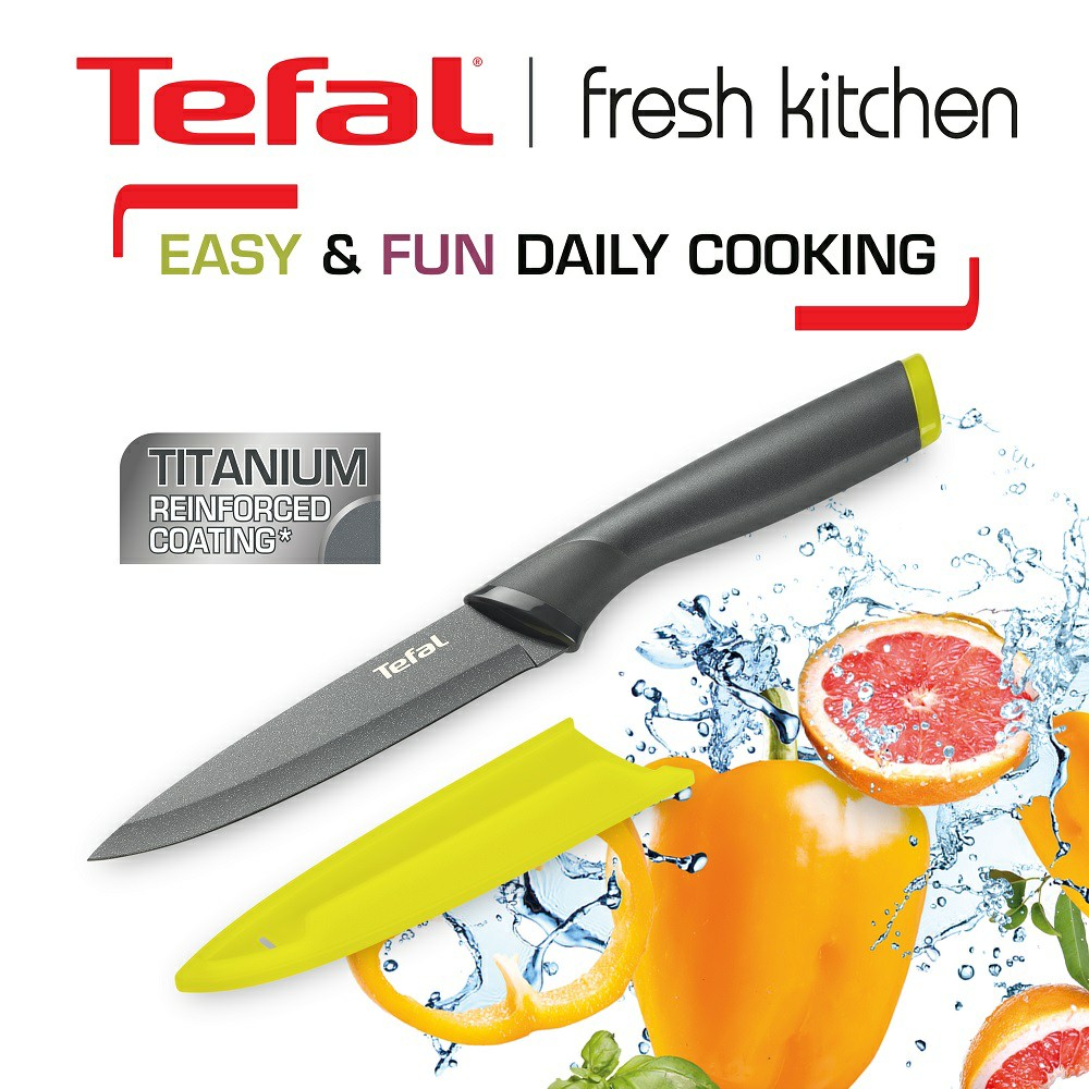 Tefal CW-Fresh Kitchen มีดทำอาหารสแตนเลส เคลือบไทเทเนียม 9/12 ซม. พร้อมปลอกมีด (Titanium Reinforced Coating) - รายละเอียดสินค้า 1