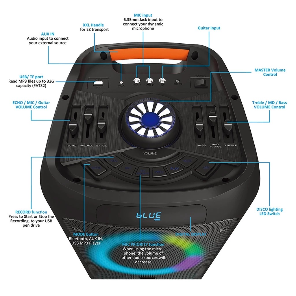 d-power ลำโพงบลูทูธ 120W ดอก 8 นิ้ว รุ่น X9W ไฟ RGB TWS ฟรีไมค์ลอย 1ตัวพร้อมรีโมท รับประกัน 1ปี - รายละเอียดสินค้า 19