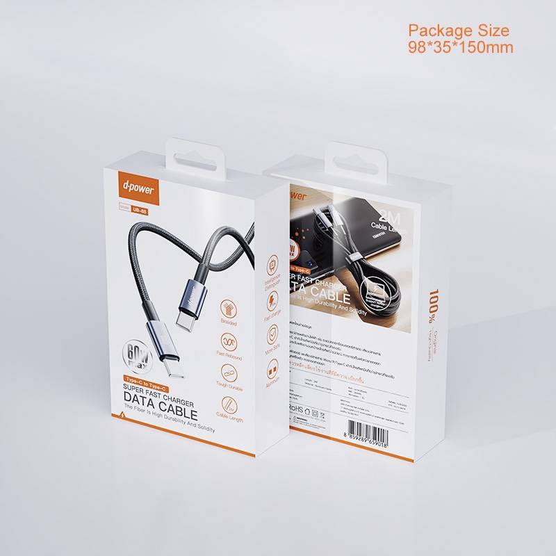 d-power สายชาร์จ Type-C to Type-C 60W รุ่น UB-88 ชิป Ai อัจฉริยะ สายถักไนลอน ทนทาน ยาว 2 เมตร - รายละเอียดสินค้า 28