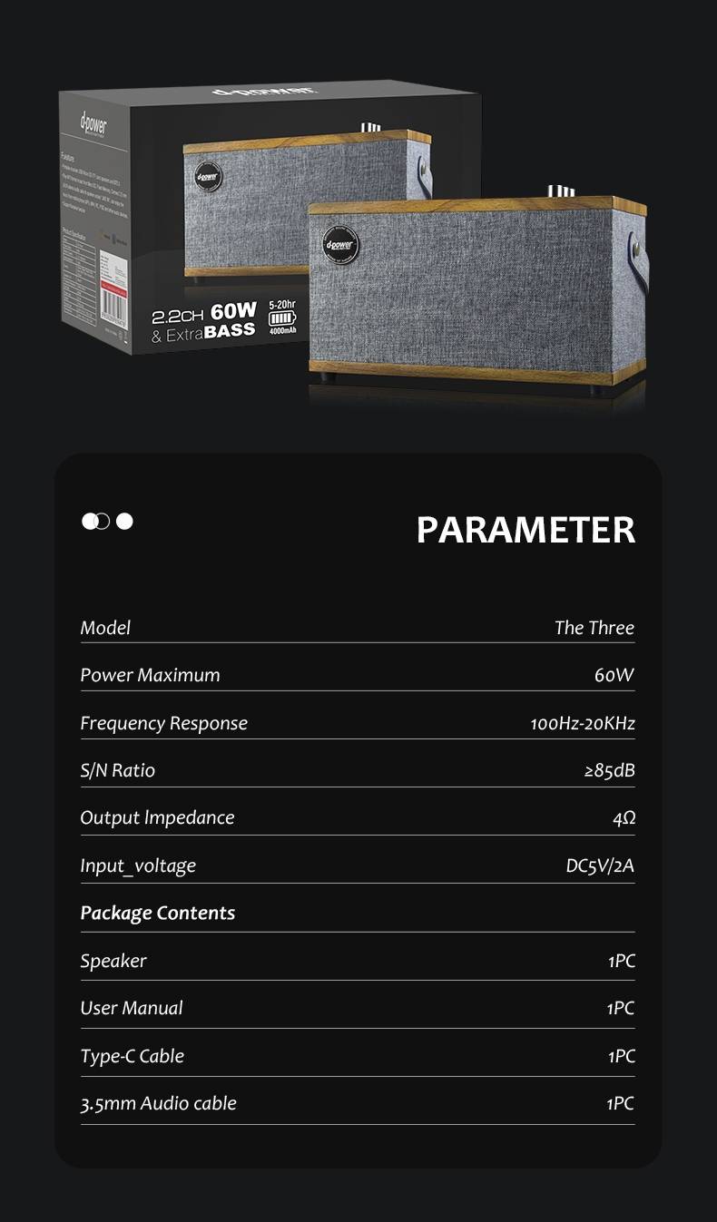 d-power ลำโพงไม้เรโทร The Three | Bluetooth 60W รองรับไมค์ เบสแน่น รับประกันศูนย์ 1ปี - รายละเอียดสินค้า 23