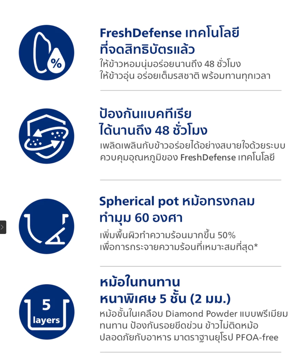 Philips หม้อหุงข้าว 1.8 ลิตร รุ่น HD3212/32 – 3 ฟังก์ชัน หุง/นึ่ง/อุ่น | ประกันทั่วโลก 2 ปี - รายละเอียดสินค้า 2