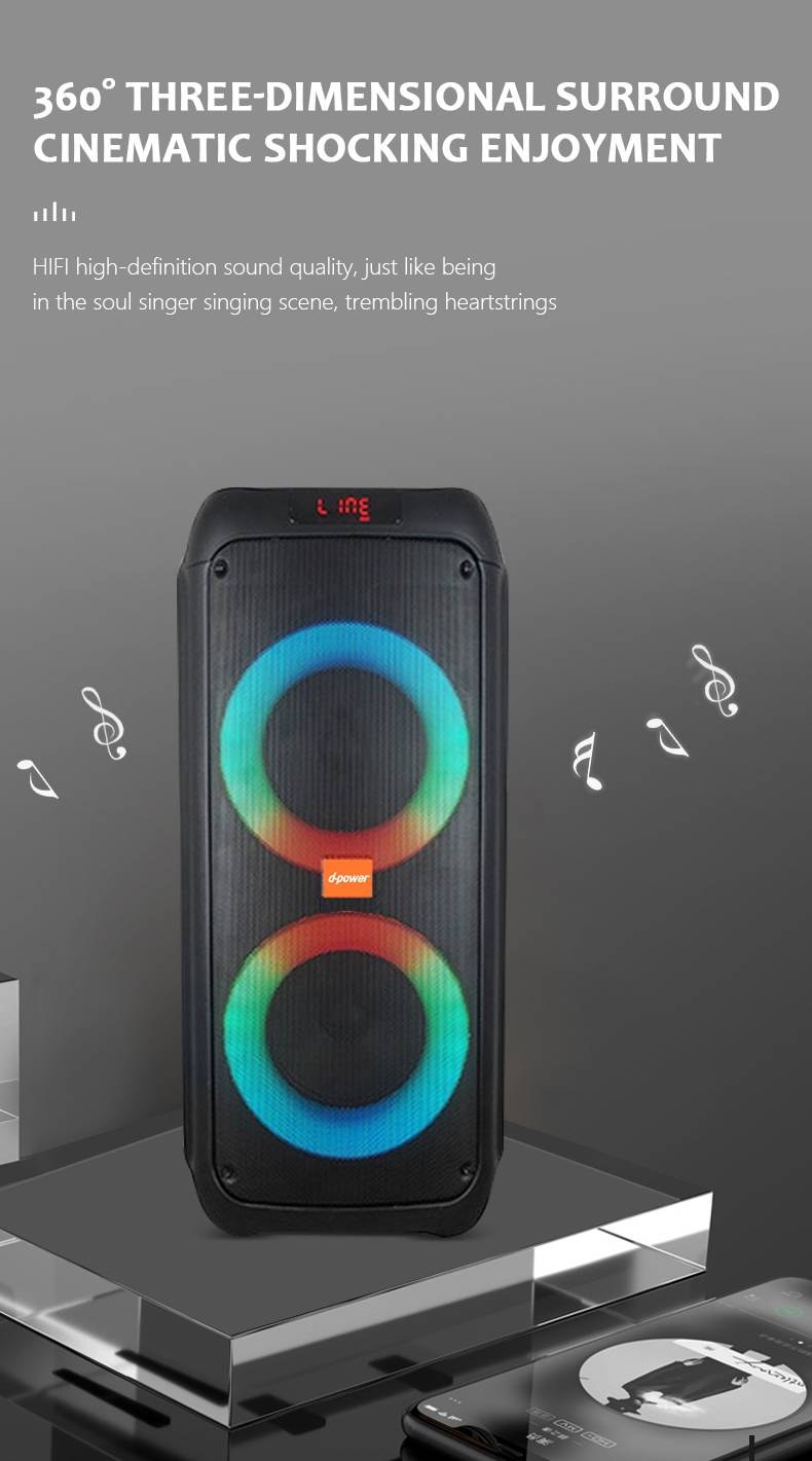 [ผ่อน0%] d-power POWER1 ลำโพง Party Box 300W RGB ดอก10นิ้วx2 ล้อลาก ไมค์ลอย ฟรี ประกัน1ปี - รายละเอียดสินค้า 4