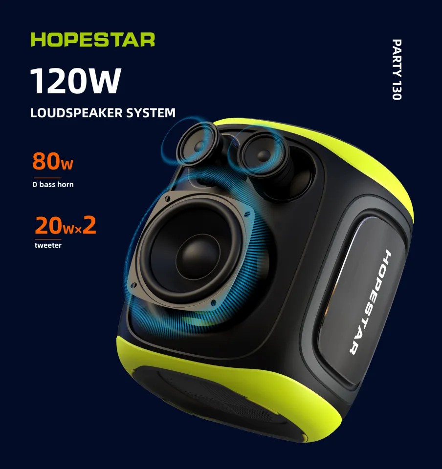 HOPESTAR PARTY 130 ลำโพงบลูทูธ 120W พร้อมไมค์ไร้สาย 2 ตัว แบต 22000mAh เล่นได้นาน 6-10 ชม. ไฟ RGB - รายละเอียดสินค้า 1