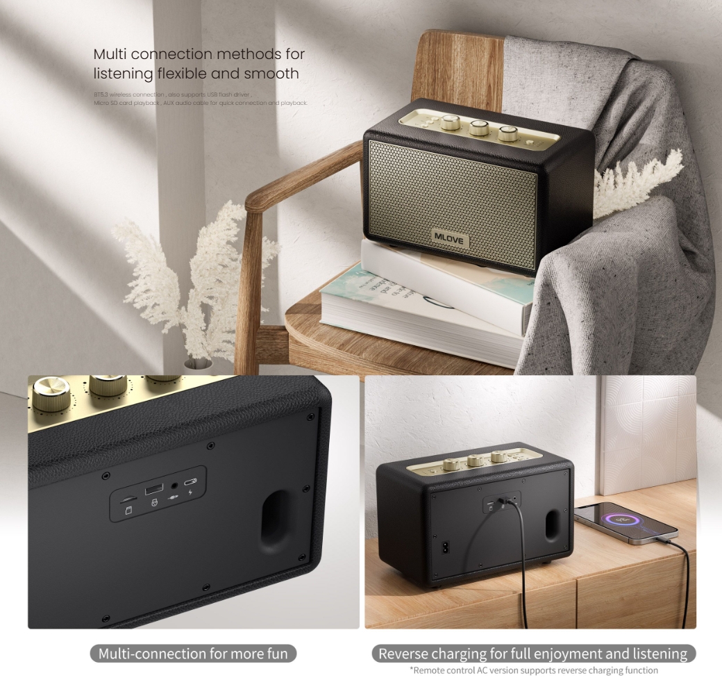 Mlove ลำโพงบลูทูธ รุ่น A200 — Retro Premium เสียงดี เบสแน่น ปรับโทนเสียงได้ ของแท้ประกันศูนย์ไทย 2ปี - รายละเอียดสินค้า 5