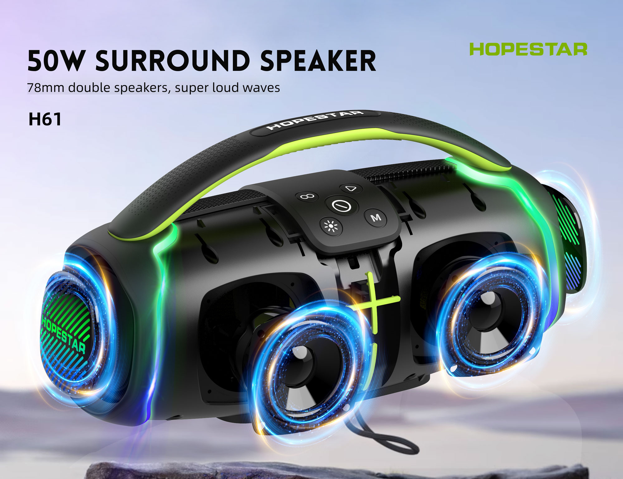 HOPESTAR H61 ลำโพงบลูทูธ 50W BT 5.3 ไฟ RGB กันน้ำ IPX6 รองรับ TWS 1+1 / AUX 3.5mm - รายละเอียดสินค้า 4
