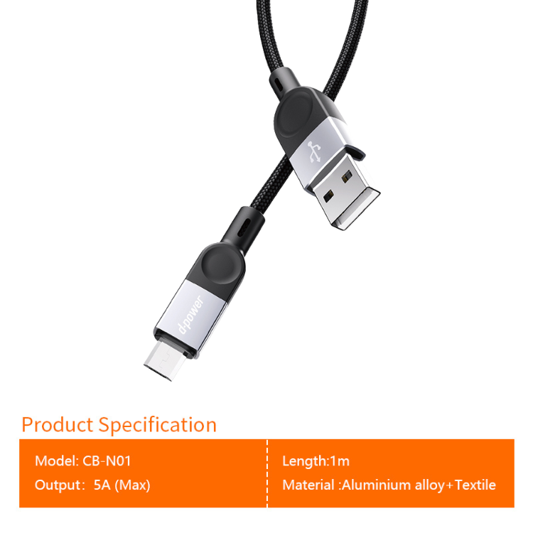 d-power สายชาร์จเร็ว 5A MAX รุ่น CB-N01 สายถักอึดทนทาน หัวอลูมิเนียมอัลลอยด์ ยาว1M (Micro/Type-C/IP) - รายละเอียดสินค้า 23