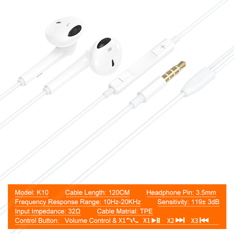 d-power หูฟังอินเอียร์ รุ่น K10 แจ็ค 3.5mm เสียงระดับ Hi-Fi สเตอริโอ Super Bass มีไมค์ ปุ่มปรับเสียง ยาว1.2M - รายละเอียดสินค้า 1