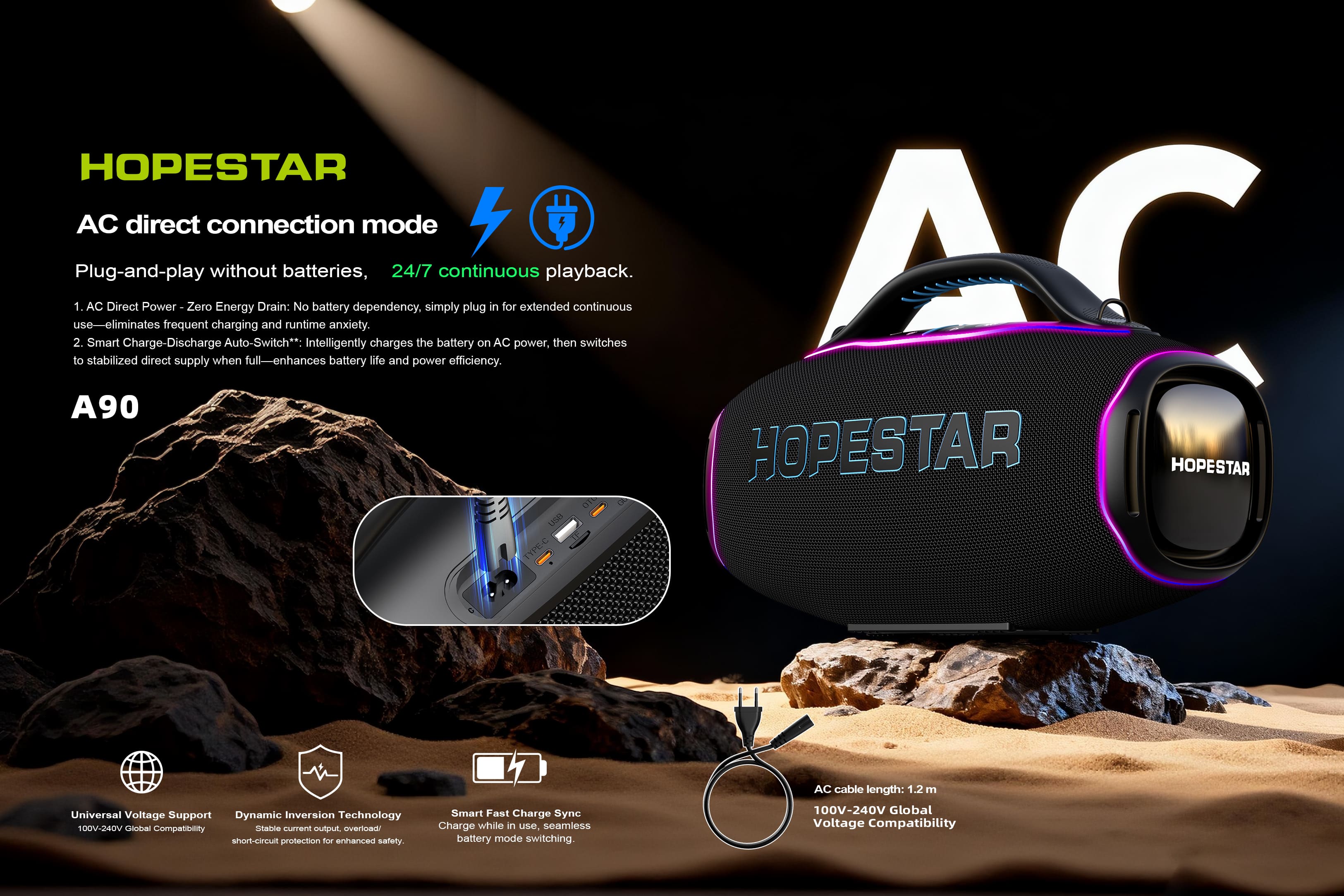 [ผ่อน0%]HOPESTAR A90 Pro 700W ลำโพงบลูทูธ BT5.4 กันน้ำ IPX6 แบตถอดได้ 36000mAh + ไมค์ไร้สาย สีดำ - รายละเอียดสินค้า 2