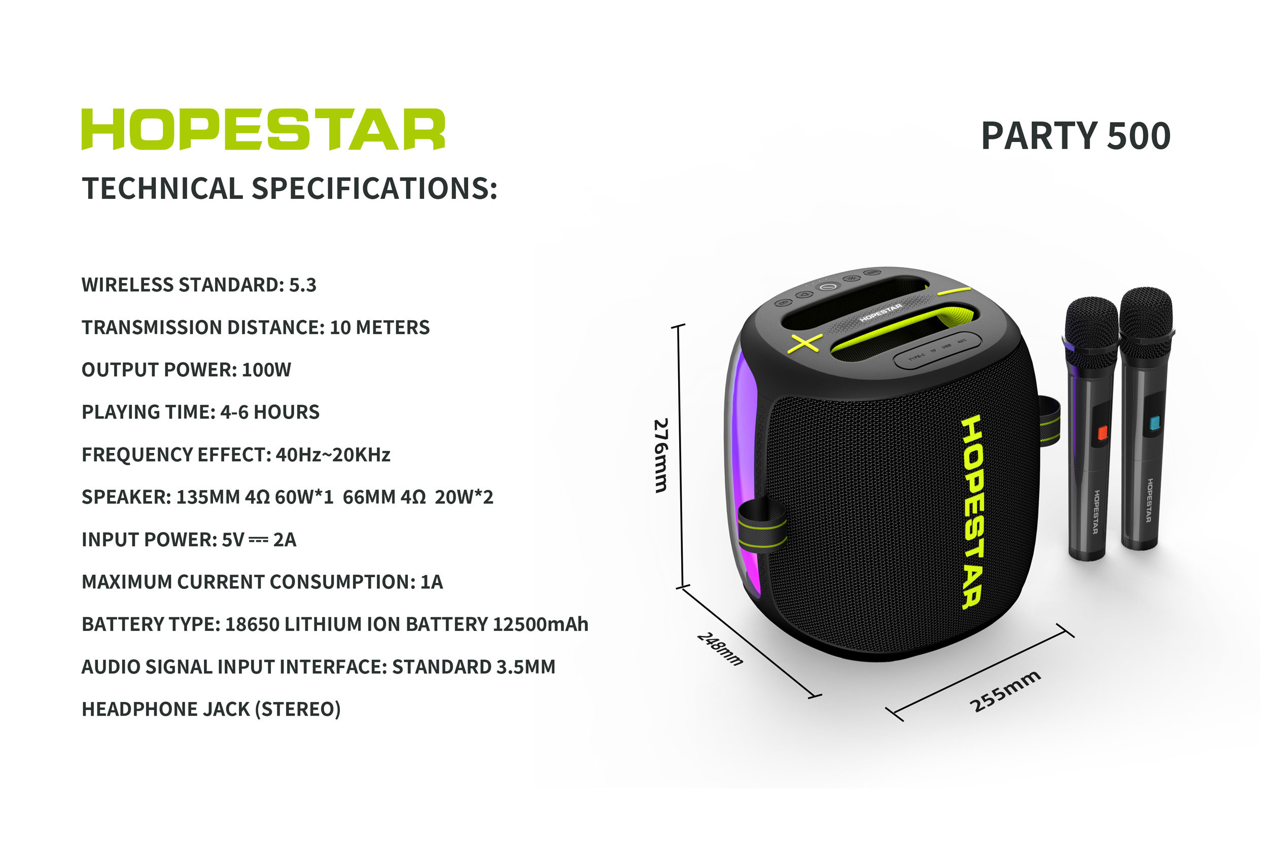 Hopestar PARTY 500 – ลำโพงบลูทูธปาร์ตี้ 100W พร้อมไมค์คู่ไร้สาย ของแท้ประกันศูนย์ไทย 1ปี - รายละเอียดสินค้า 1