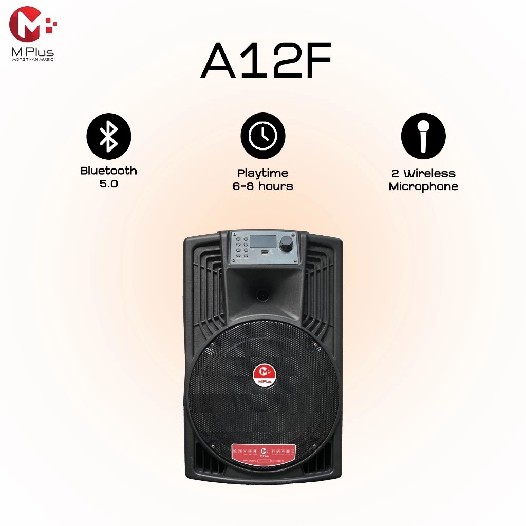 M Plus A12F ลำโพงลาก 12 นิ้ว 80W | Bluetooth 5.0 | ไมค์ไร้สาย 2 ตัว | USB/TF/AUX | เสียบกีตาร์ได้ - รายละเอียดสินค้า 3