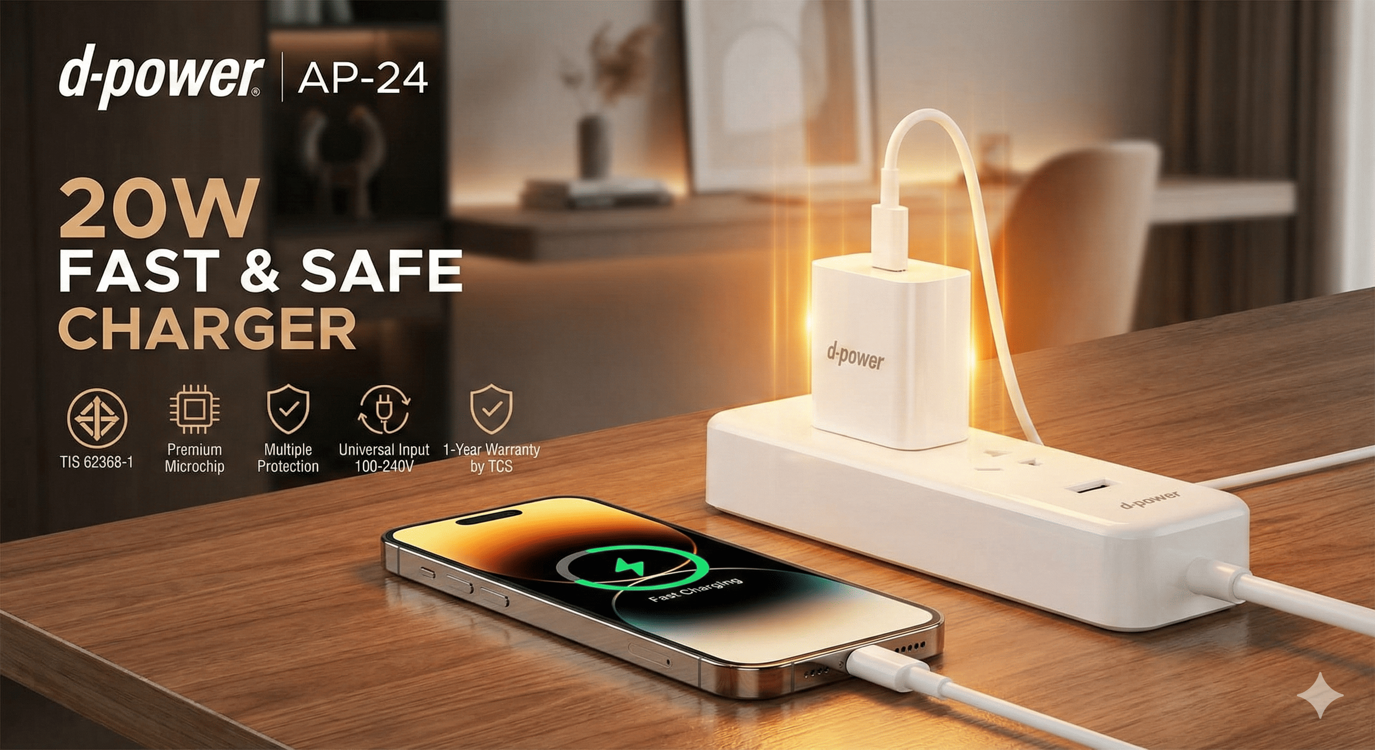 d-power ชุดชาร์จเร็ว 20W รุ่น AP-24 ปลั๊กไทย ชาร์จไว ปลอดภัย รับประกัน 1 ปี - รายละเอียดสินค้า 2