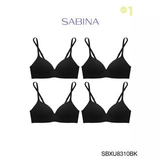 Sabina ซาบีน่า เสื้อชั้นใน INVISIBLE WIRE (Set 4 ชิ้น) (ไร้โครง) SEAMLESS FIT รุ่น Pretty Perfect รหัส SBXU8310BK สีดำ