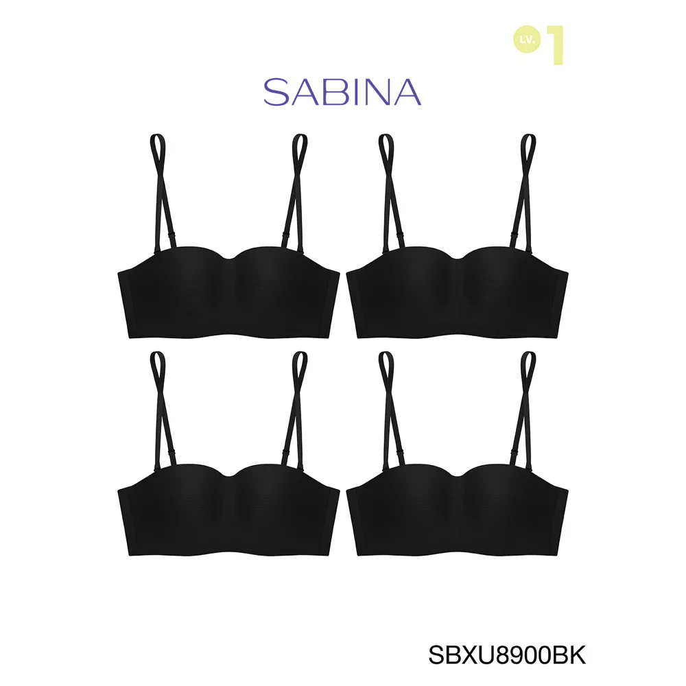 Sabina ซาบีน่า เสื้อชั้นใน INVISIBLE WIRE (Set 4 ชิ้น) (ไร้โครง) (เกาะอก) รุ่น Pretty Perfect รหัส SBXU8900BK สีดำ