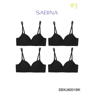 Sabina ซาบีน่า เสื้อชั้นใน INVISIBLE WIRE (Set 4 ชิ้น) (ไร้โครง) SEAMLESS FIT รุ่น Pretty Perfect รหัส SBXU8201BK สีดำ