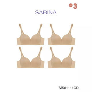 Sabina ซาบีน่า เสื้อชั้นใน (Set 4 ชิ้น) Invisible Wire (ไร้โครง) รุ่น Modern V รหัส SBXI1111CD สีเนื้อเข้ม