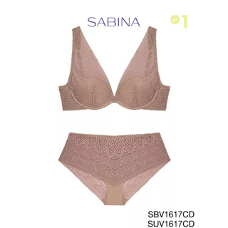 SABINA Mad Moiselle BASIC LACE A/W 23 (เซตชุดชั้นใน) มีโครง รหัส SBV1617CD+SUV1617CD  สีเนื้อเข้ม