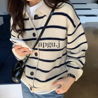 💖 (AP015) เสื้อกันหนาว ไหมพรม ลายทาง สไตล์เกาหลี stripe sweather apgu.j shop