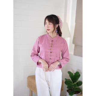 เสื้อพื้นเมืองสีแดง คอจีน ตรุษจีน แบนยาว กระดุมหน้า เสื้อคลุม สีแดง